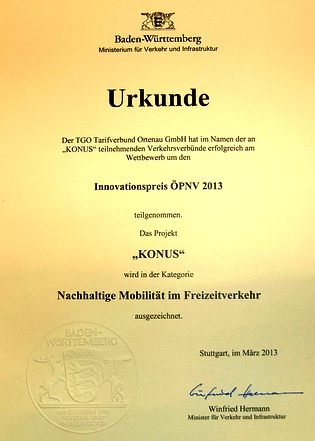 Urkunde Innovationspreis Konus